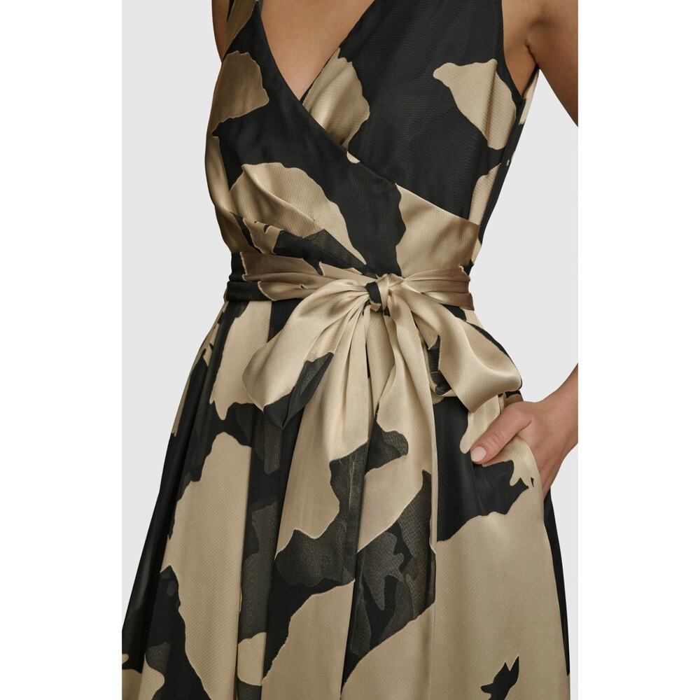 Donna Karan Floral Maxi Dress Black Beige Size 4. NWT - Picture 6 of 10